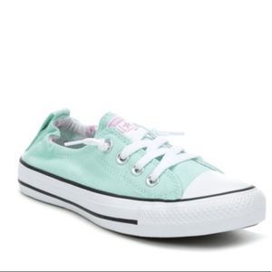 Teal elastic lace converse